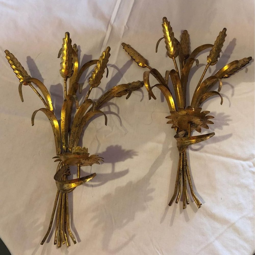 Wheat Sheaf Candle Wall Sconce Pair